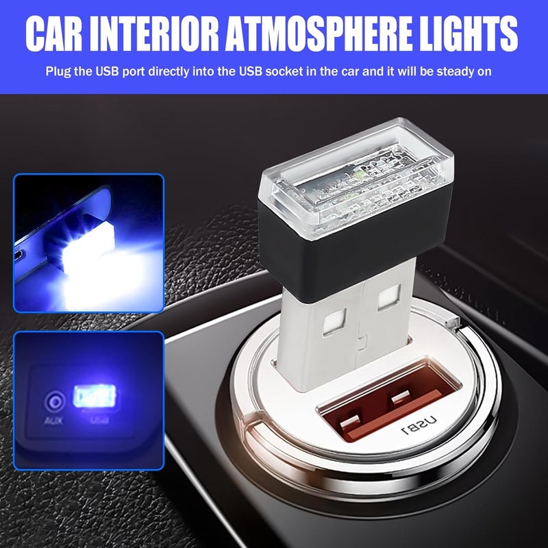 Hbxdeco 4 PCS USB LED Car Interior Atmosphere Lamp, Portable Mini Auto LED Decor Night Light, Plug-in USB Interface Ambient Lighting Kit, Universal Car Interior Accessories(Blue) - Image 2
